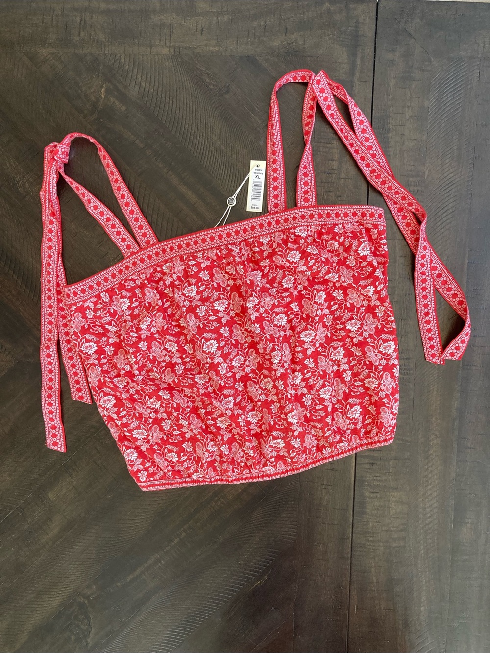 Max Studio Red Floral Tie-Strap Crop Camisole with tags still on